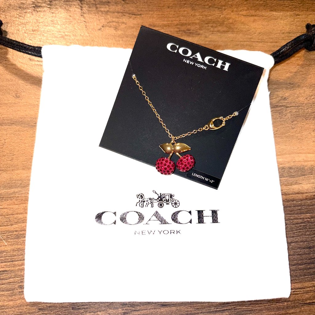 Coach Cherry Pendant Necklace Gold Red Crystal Cherries Nwt 80$